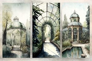Triptych botanical, watercolour by Carla van Zomeren