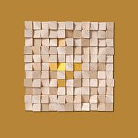 Abstrait minimaliste de blocs de bois sur jaune moutarde