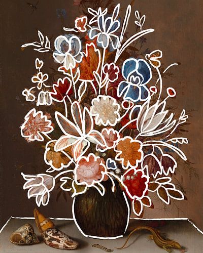 Still life of flowers, original (1625) by Balthasar van der Ast, with illustration