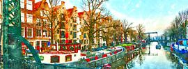 Amsterdam, Brouwersgracht with bridge in the evening light – Artist’s impression by Amsterdam Highlights