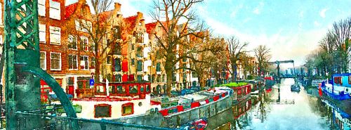 Amsterdam, Brouwersgracht met brug in avondlicht Artist impression