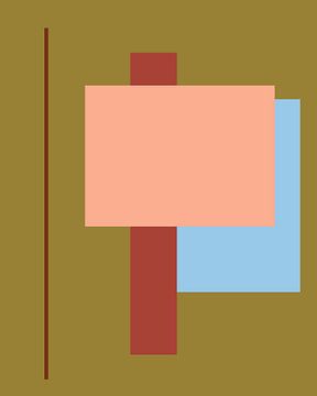 Geometrische retro kleurblokken in zalm, warm bruin, lichtblauw en olijfgroen van Dina Dankers