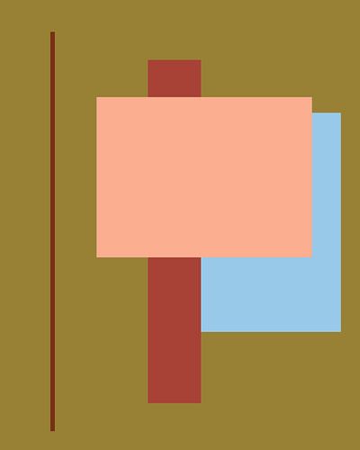 Geometrische retro kleurblokken in zalm, warm bruin, lichtblauw en olijfgroen