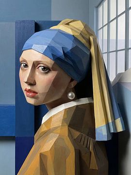 fille à la perle abstrait 3d