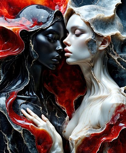 Couple d'amants féminins - Ode à la tendre proximité de deux femmes comme un silence sculpté dans le marbre - De la tendresse, de la complicité et de la beauté éternelle de l'intimité féminine