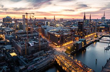 View over Hamburg at sunset by Nils Steiner