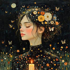 Flowers Butterflies Night by Eye catching paintings