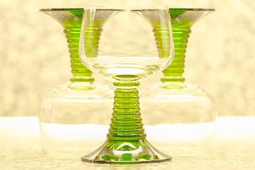 Vintage Moezel wijn glazen met groene voet van Lisette Rijkers