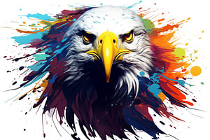 Portrait Weißkopfseeadler in bunten Regenbogenfarben auf weißem Hintergrund