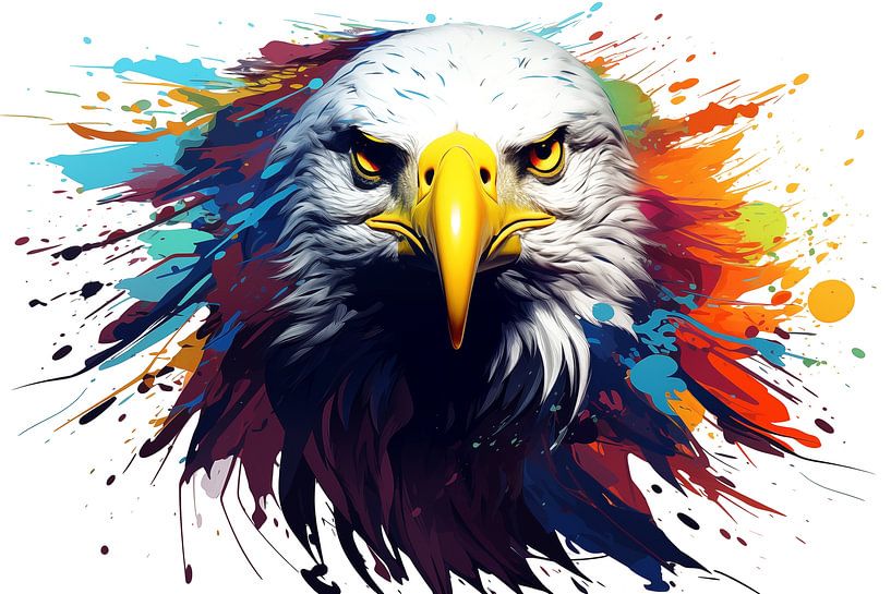 Portrait Weißkopfseeadler in bunten Regenbogenfarben auf weißem Hintergrund von Animaflora PicsStock