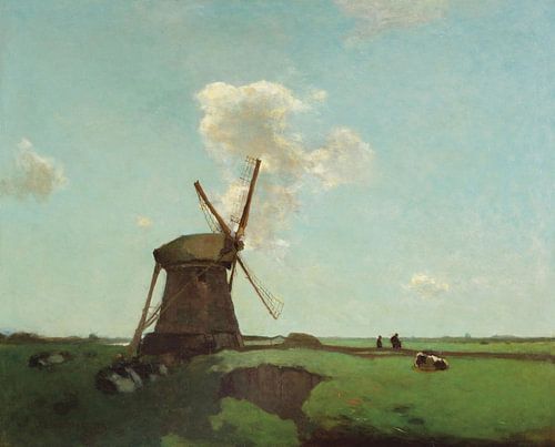 Workers  Near a Windmill in a Dutch  Polder