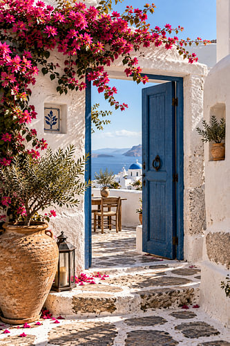Open Blue Door to the Aegean
