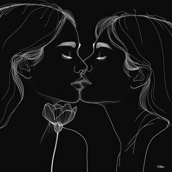 Strichzeichnung einer Frau mit einer Blume von Gelissen Artworks