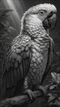 zwart-wit papegaai-kaketoe-ara van Gelissen Artworks