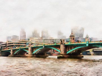 Southwark Bridge Misty Cityscape by Dorothy Berry-Lound