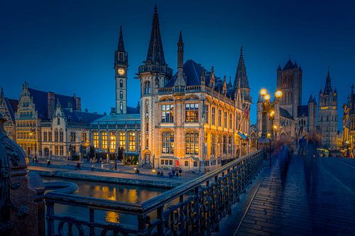 Fotografie Belgien Architektur - Die Michaelisbrücke mit der alten Post in Gent von Ingo Boelter