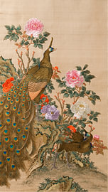 Traditional Japanese art: Peacocks and Peonies with Japanese embroidery by Studio Pieternel