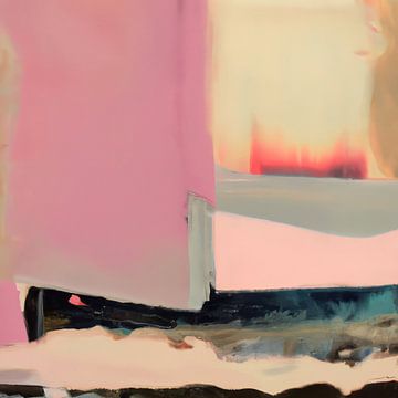 Mixed media abstract in roze, geel en blauw van Studio Allee