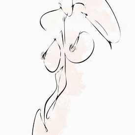 Lijntekening Borsten van een Naakte Vrouw met Waterverf van Art By Dominic
