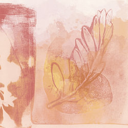 Olivenzweig. Romantische botanische Kunst in Rosa, Gelb, Korallenrot und Weiß