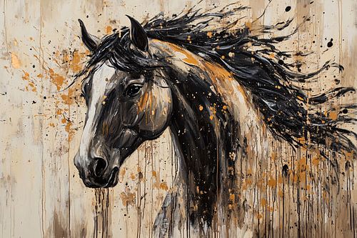 Expressief paardenportret op canvas
