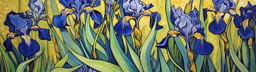 Irissen | Blauwe Irissen in het groen van Abstract Schilderij