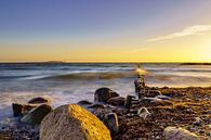 Beach of Dranske on the island of Rügen with waves on groynes at sunset (landscape format) by flotografie thumbnail