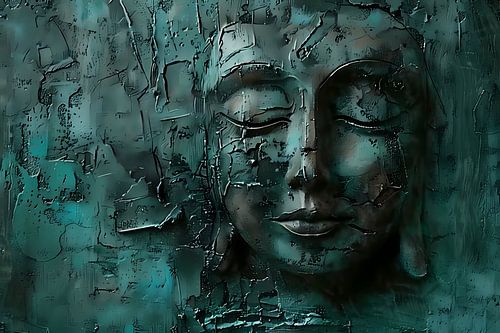 Abstract boeddha schilderij met rijke textuur