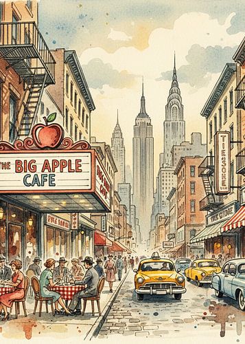 New York City Corner Water Color Painting