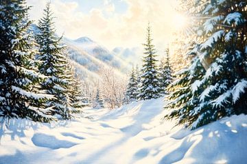 Winterwald Sonnenlicht von Poster Art Shop