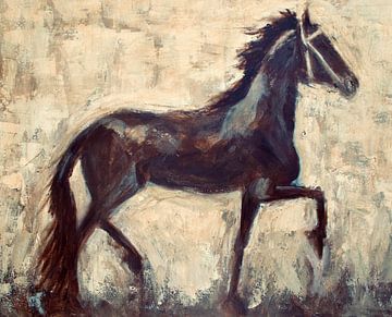 An abstract painting of a Friesian horse by Mieke Daenen