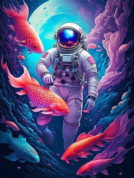 Kosmischer Neon-Astronautenhelm Kunst von rendyokt rendy