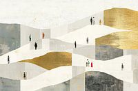 Beige Gold | Beige Waves with Human Figures