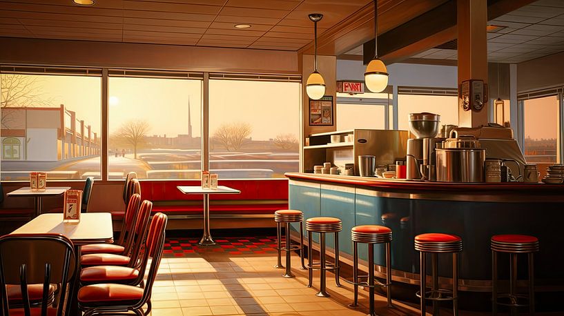 Interieur eines amerikanischen Diners 1950er Jahre von Vlindertuin-Art
