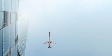 Vliegtuig over wolkenkrabber van Thomas Heitz