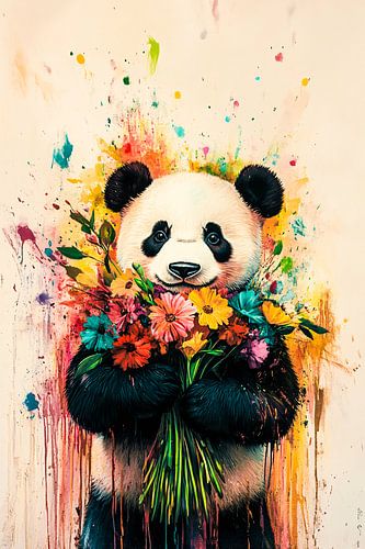 Schattige panda met bloemen