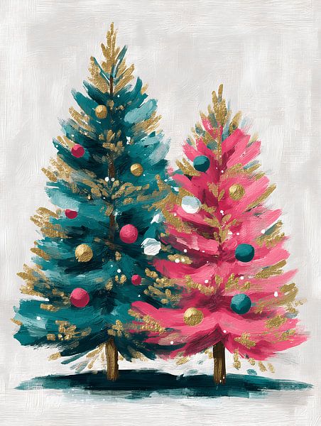 Duo Christmas Trees in Pastel Shades by Gypsy Galleria