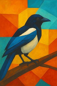 Magpie geometric painting. by Gallery Hoppenbrouwers