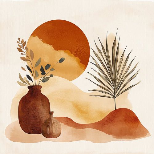 Vase with sprigs in minimal japandi style