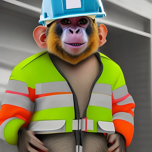 Aap als bouwvakker