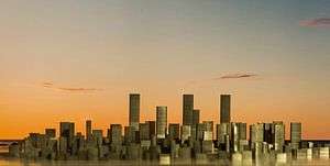 Skyline, abstract, gemaakt van nietjes