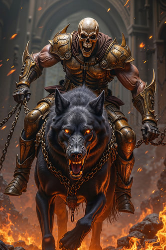 Dark Fantasy Gothic Wall Art: VORGARIS – Undead Warrior on a Black Hellhound