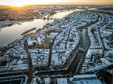 Kampen city view at the river IJssel during a cold winter sunris by Sjoerd van der Wal Photography