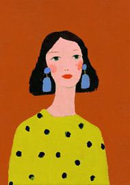 Woman wearing blue earrings and a yellow jumper by Niklas Maximilian