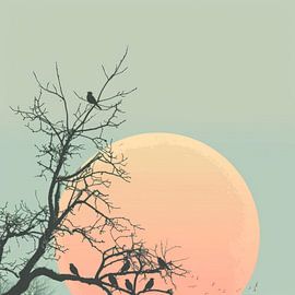 Moonrise over a barren landscape by Poster Art Shop
