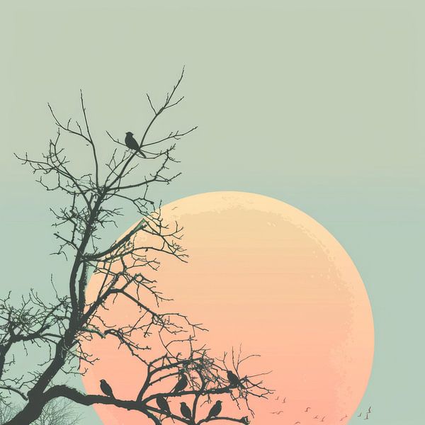 Moonrise over a barren landscape by Poster Art Shop