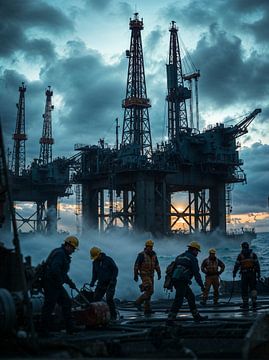 Industrieel Stilleven - Olieplatform bij Zonsopgang