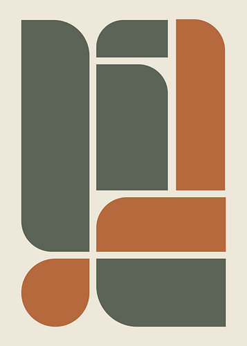 Modern Abstract Geometric Art Print with Earthy Sage and Terracotta Tones