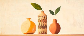 Kleurrijke vazen met groene bladeren - Modern van Poster Art Shop