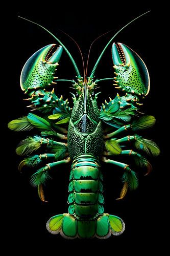 Lobster Luxe - Jungle Green Lobster with feathers by Marianne Ottemann - OTTI